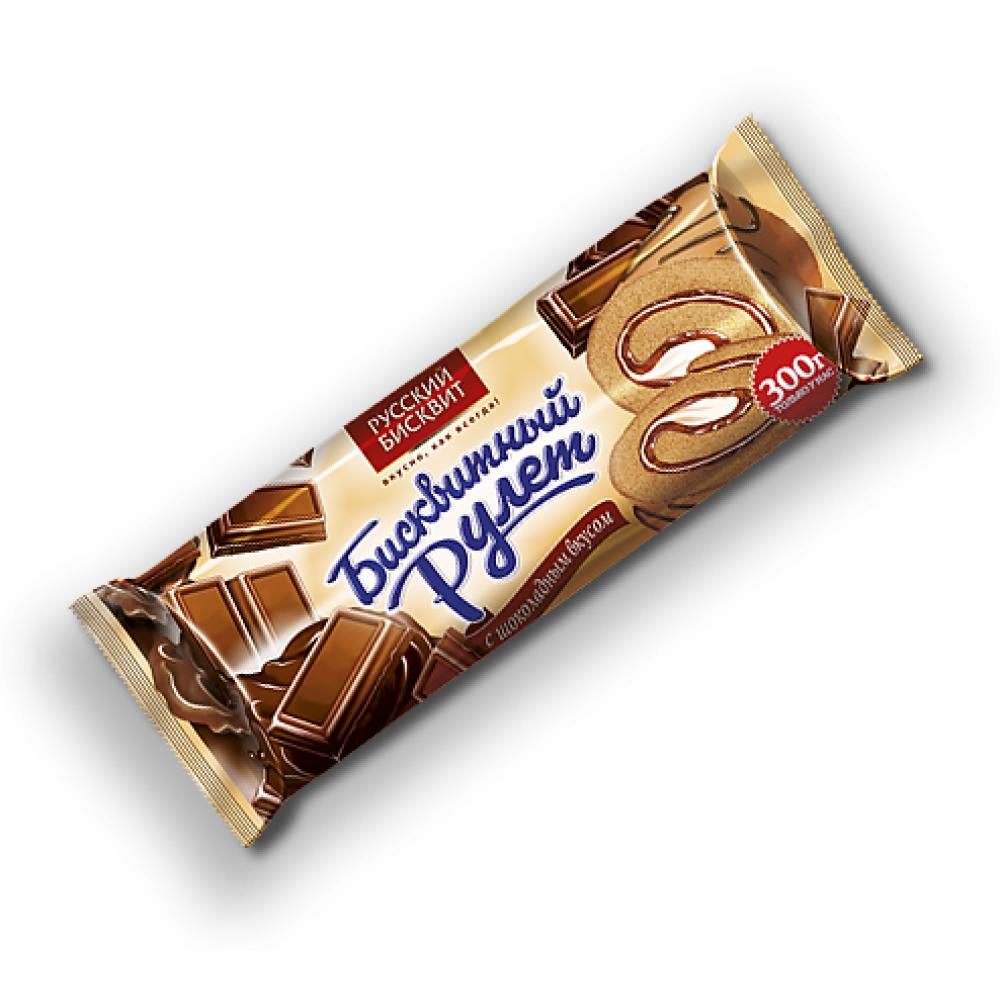 Рулет Русский Бисквит бисквитный с шоколадным вкусом 300 гр., флоу-пак