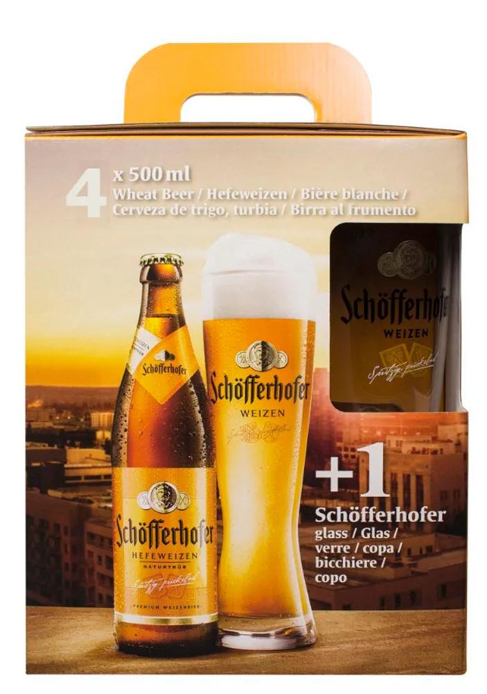 Пиво набор Schofferhofer Hefeweizen 4 штуки и бокал 5% 2 л., картон