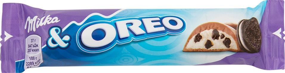 Батончик шоколадный Milka с ванильной начинкой и кусочками печенья Oreo 37 гр., флоу-пак