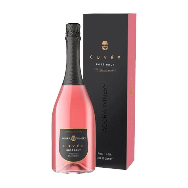 Вино игристое Cuvee Agora Pinot Noir Chardonnay Brut брют розовое 12,5% подарочная упаковка Россия 750 мл., картон