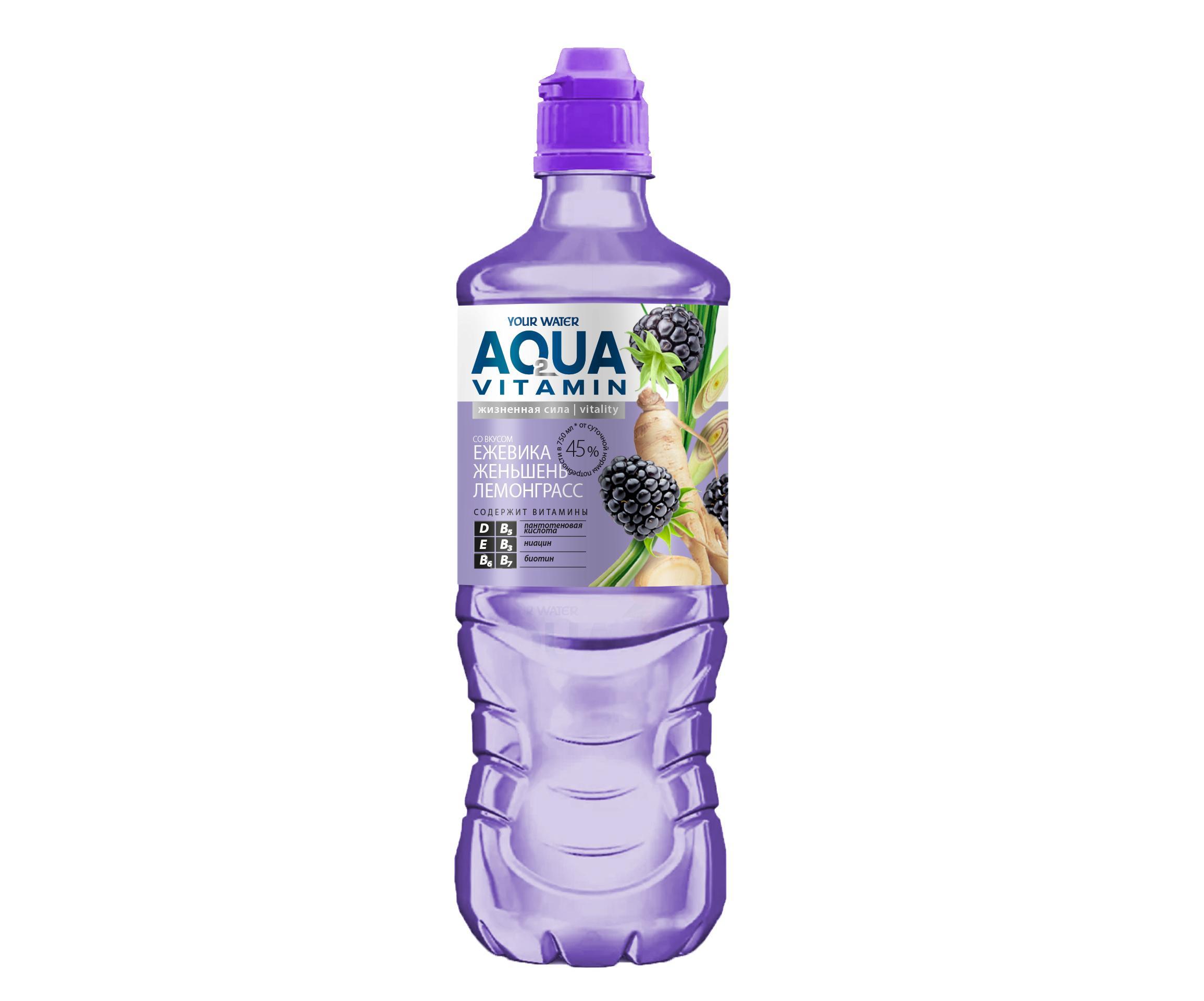 Вода негазированная Darida Aqua Vitamin ежевика лемонграсс женьшень 750 мл., ПЭТ