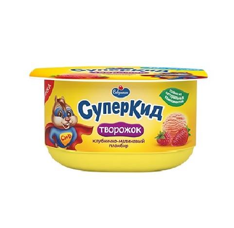 Творожок Савушкин СуперКид клубнично-малиновый пломбир 3,5% 110 гр., стакан