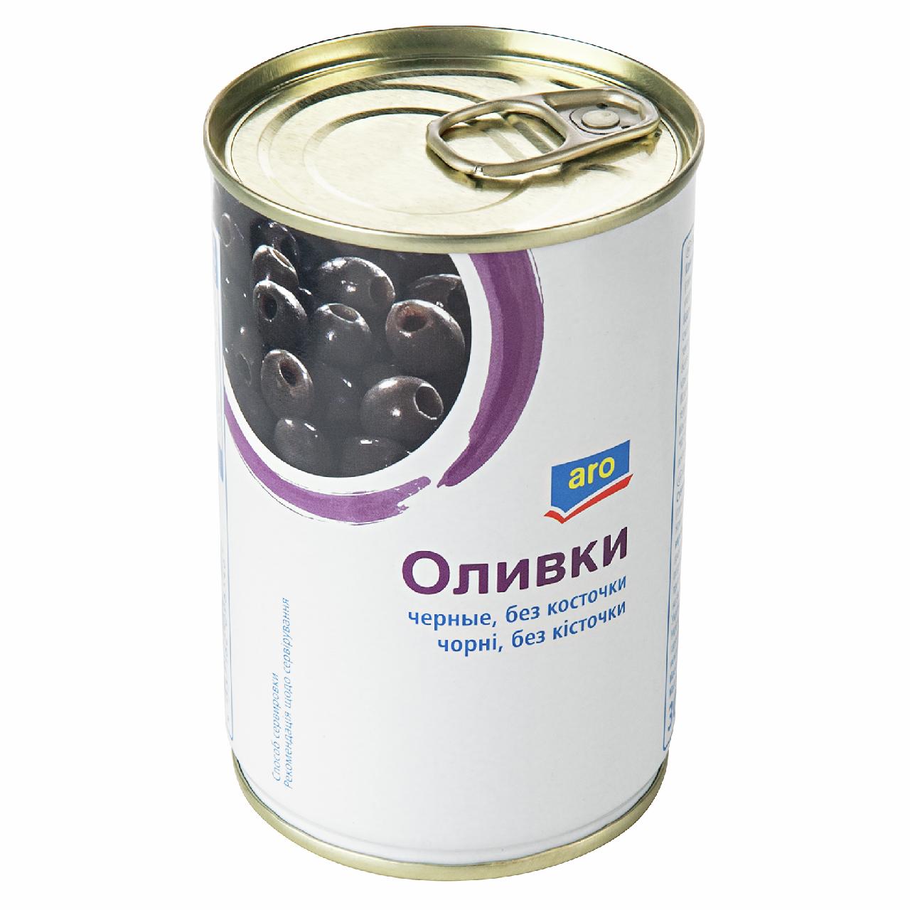 Оливки черные без косточки aro 300 гр., ж/б