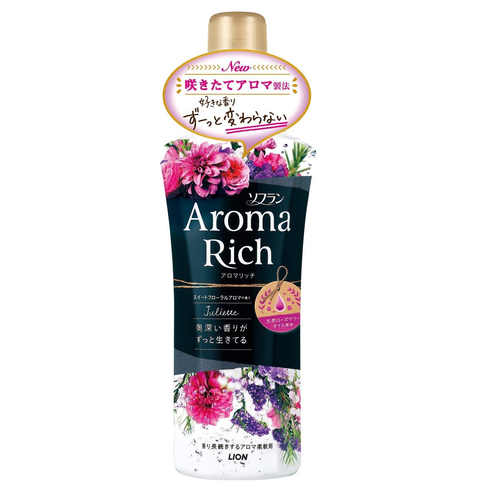 Ополаскиватель для белья с ароматом натуральных масел Soflan Aroma Rich Juliette, Lion, 520 мл., пластиковая бутылка