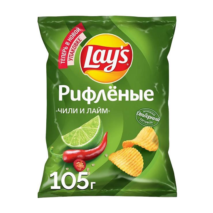 Чипсы Lay's чили лайм рифленые 105 гр., флоу-пак