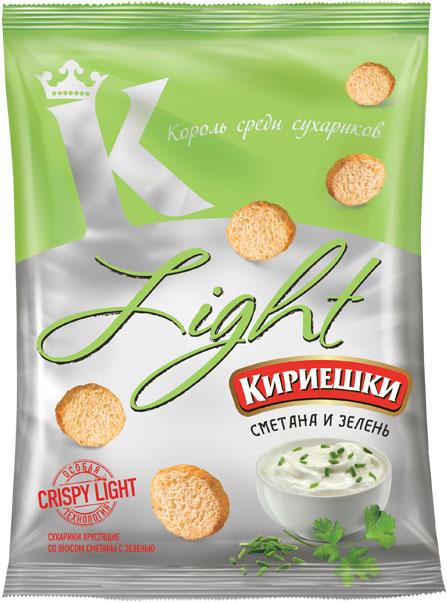 Сухарики Кириешки light пшеничные хрустящие вкус сметана и зелень, 33 гр., флоу-пак