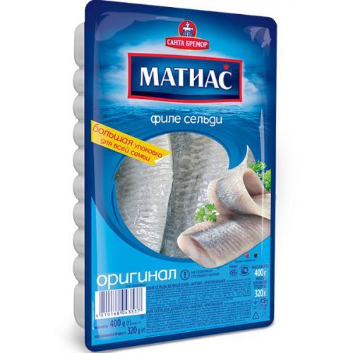 Сельдь филе деликатесное оригинальное Матиас, 400 гр., в/у