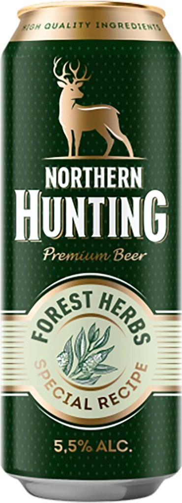 Напиток пивной Northern Hunting лесные травы светлый фильтрованный пастеризованный 5,5% 430 мл., ж/б