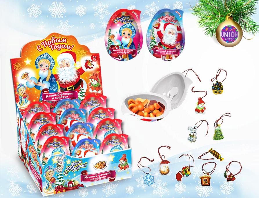 Яйцо Юнион С Новым годом! десерт с игрушкой 20 гр., пластиковая упаковка