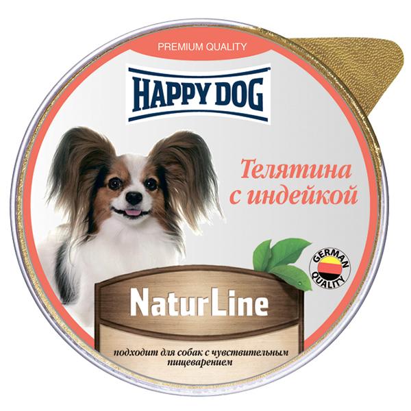 Влажный корм для собак Happy Dog Natur Line Телятина индейка паштет 125 гр., ламистер