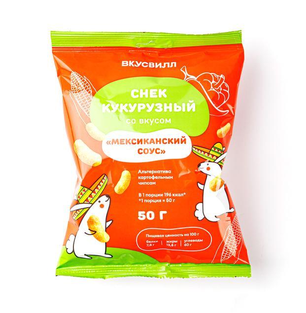 Снек кукурузный ВкусВилл со вкусом Мексиканский соус 50 гр., флоу-пак