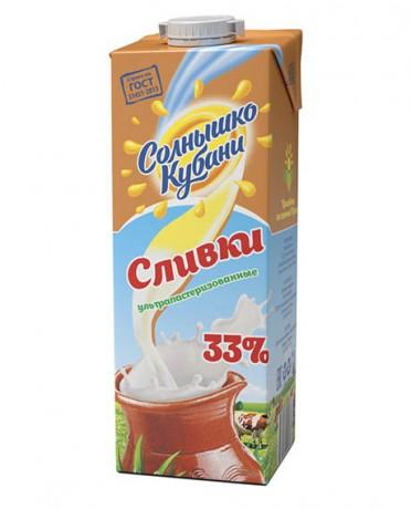 Сливки ультрапастеризованное 33% Солнышко Кубани 1 л., тетра-пак