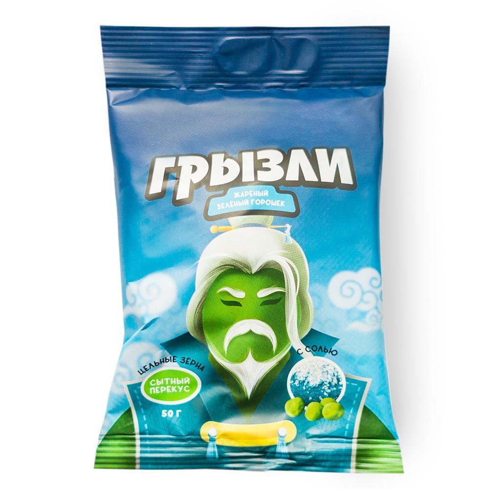 Горошек зеленый Грызли жареный с солью 50 гр., флоу-пак