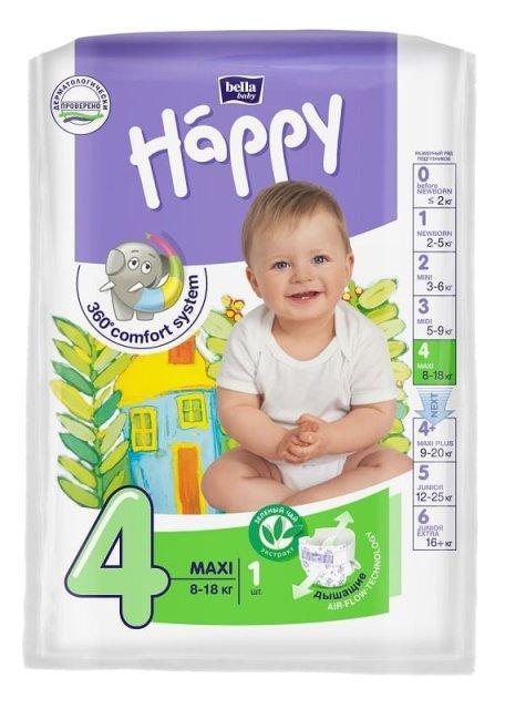 Подгузник 4 макси (8-18 кг.) 1 шт., Bella Baby Happy