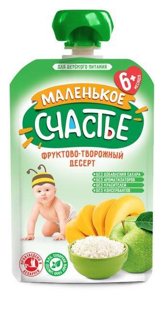 Пюре Яблоко-Банан с творогом Маленькое счастье, 90 гр., дой-пак с дозатором