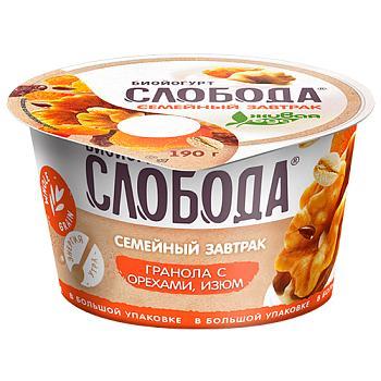 Биойогурт Слобода Семейный завтрак гранола и изюм 5% 190 гр., ПЭТ
