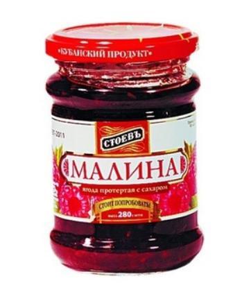 Ягода протертая Стоевъ Малина с сахаром, 280 гр., стекло