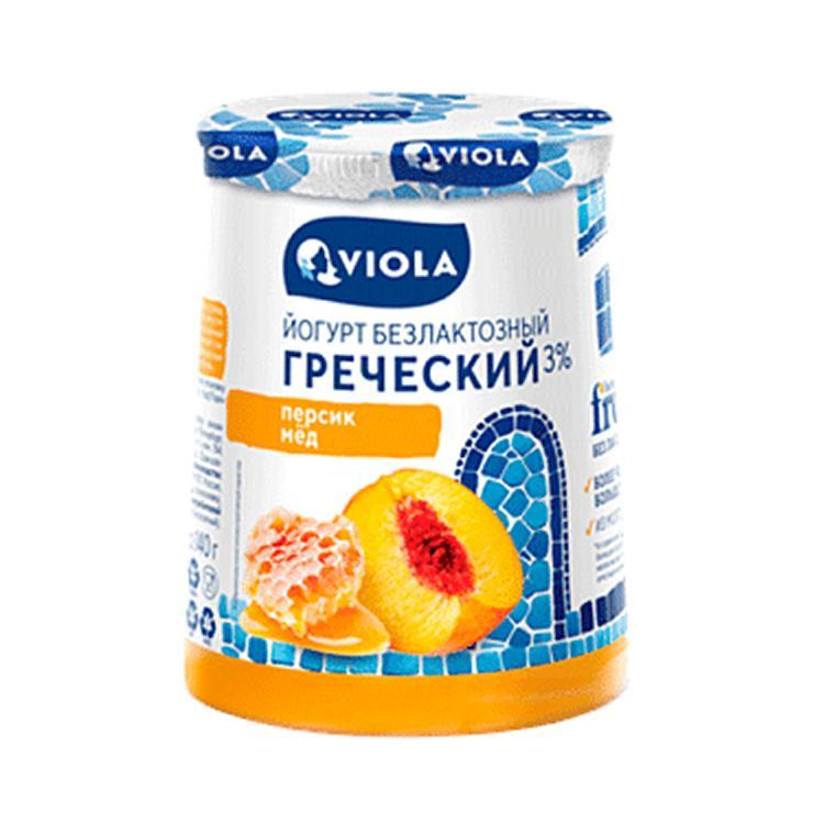 Йогурт Viola греческий безлактозный с персиком и медом 3% 140 гр., стакан