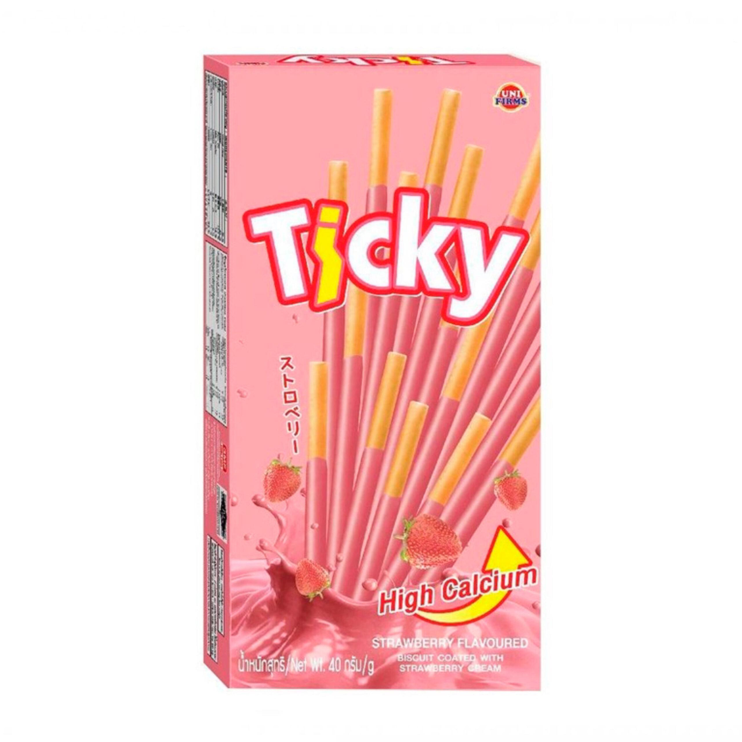 Бисквитные палочки Ticky покрытые клубничным кремом 40 гр., картон
