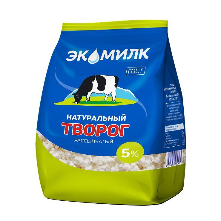 Творог Экомилк рассыпчатый 5% 280 гр., фоу-пак