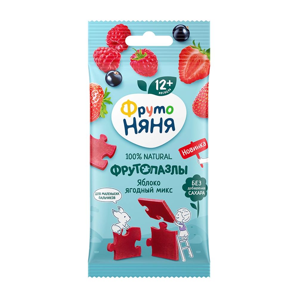 Фруктовые кусочки ФрутоНяня яблоко ягоды Пазлы, 20 гр., флоу-пак