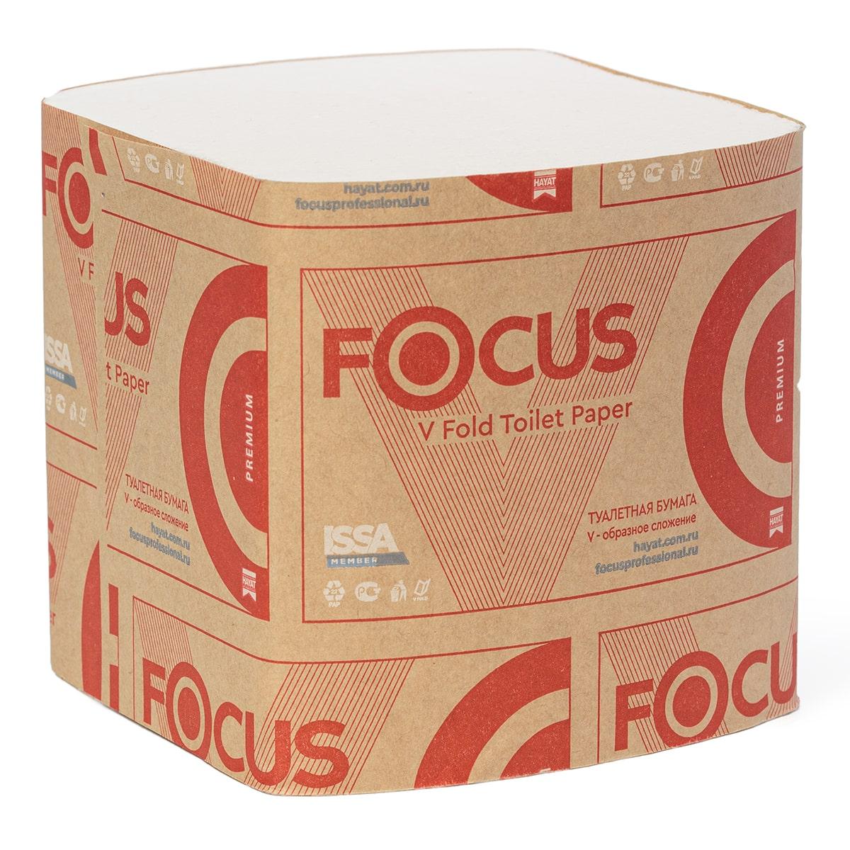 Бумага туалетная для диспенсеров Focus Premium 2-слойная 230х108 мм V-сложенная 250 лист/упак Россия 5083735 белая., пакет