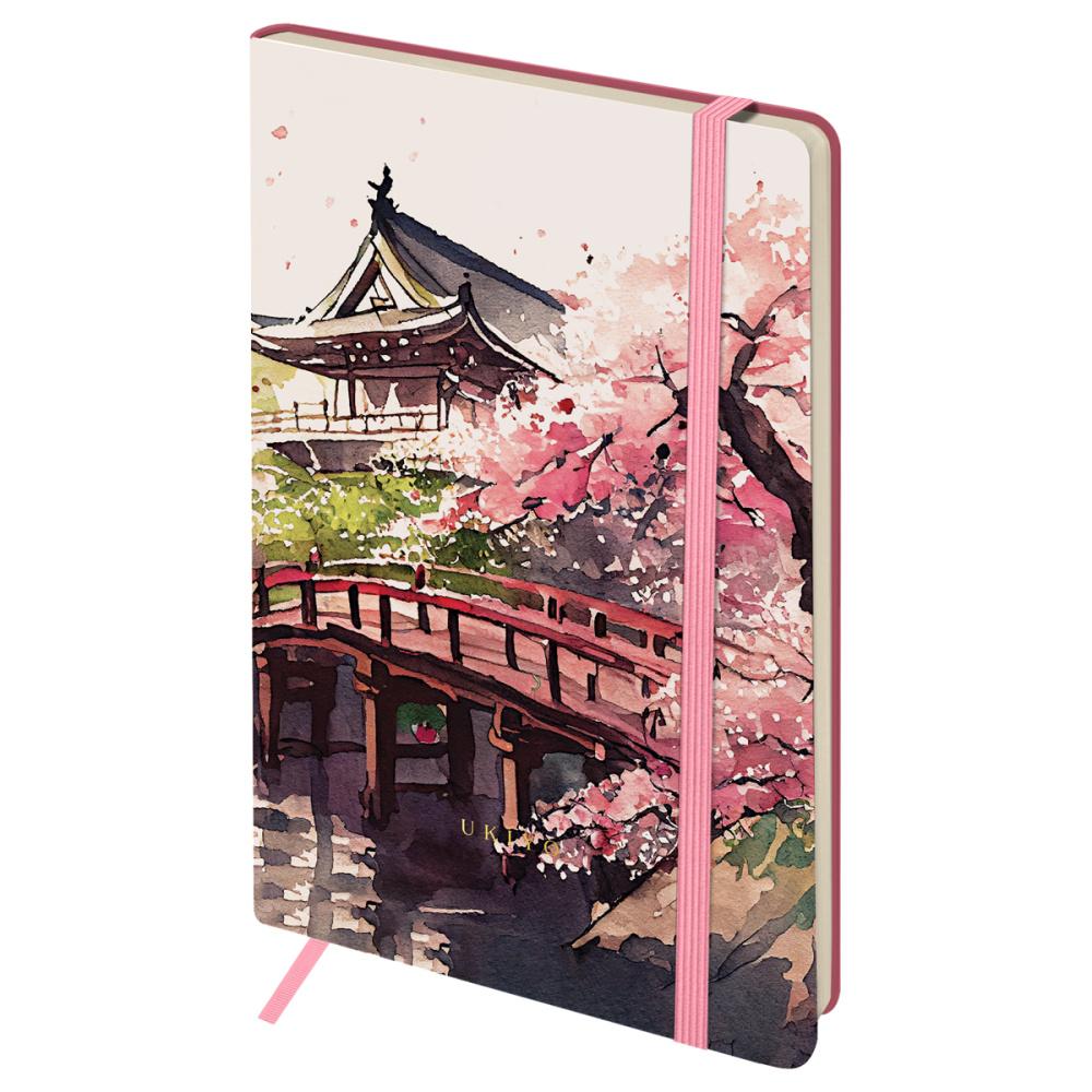 Записная книжка Greenwich Line Sakura. Karahafu А5 80 листов ЛАЙТ блок в линию кожзам с резинкой тиснение фольгой., пакет