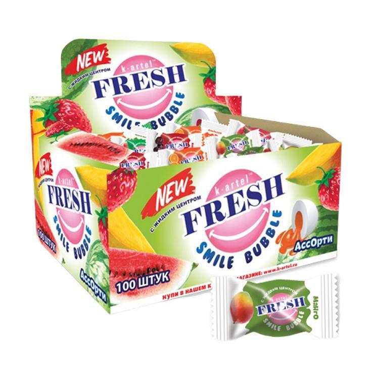 Жевательная резинка Канди Клаб FRESH SMILE Bubble Ассорти с жидким центром 3 гр., флоу-пак