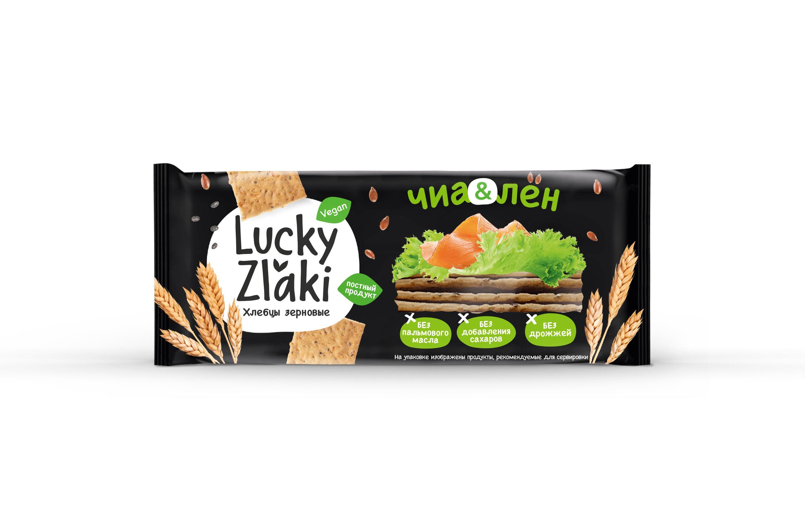 Хлебцы хрустящие зерновые Lucky zlaki Лен-чиа 105 гр., флоу-пак