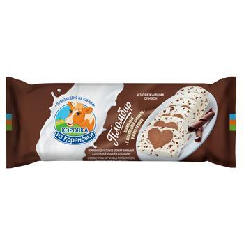 Мороженое пломбир Коровка из Кореновки двухслойный шоколадный и ванильный с шоколадной крошкой 400 гр., флоу-пак