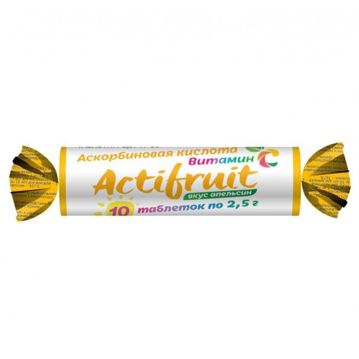 Жевательная таблетка Actifruit ВИТАМИН С с глюкозой Апельсин N10, 2,5 гр., бумага