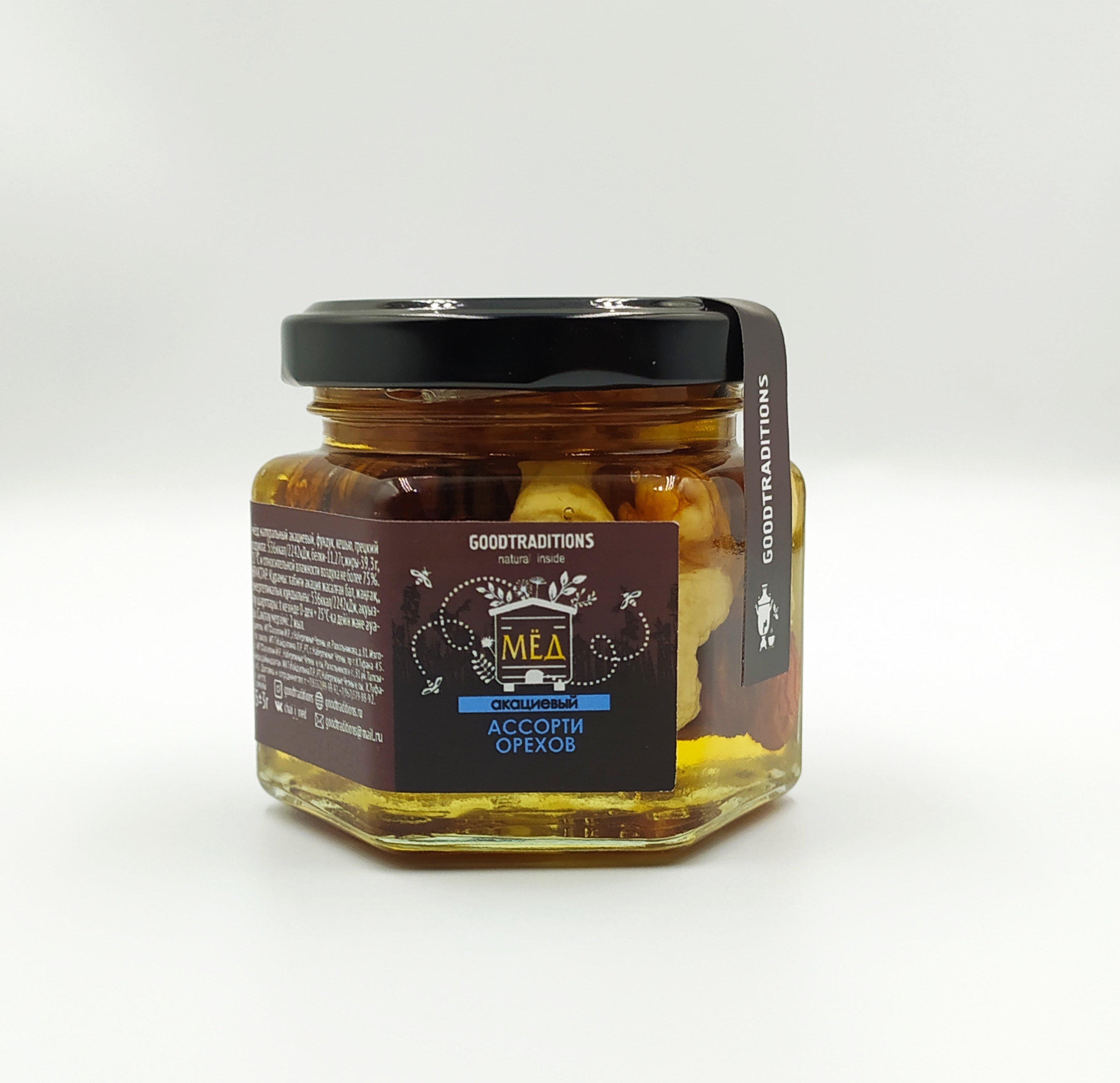 Ассорти орехов GOODTRADITIONS в меду 155 гр., стекло