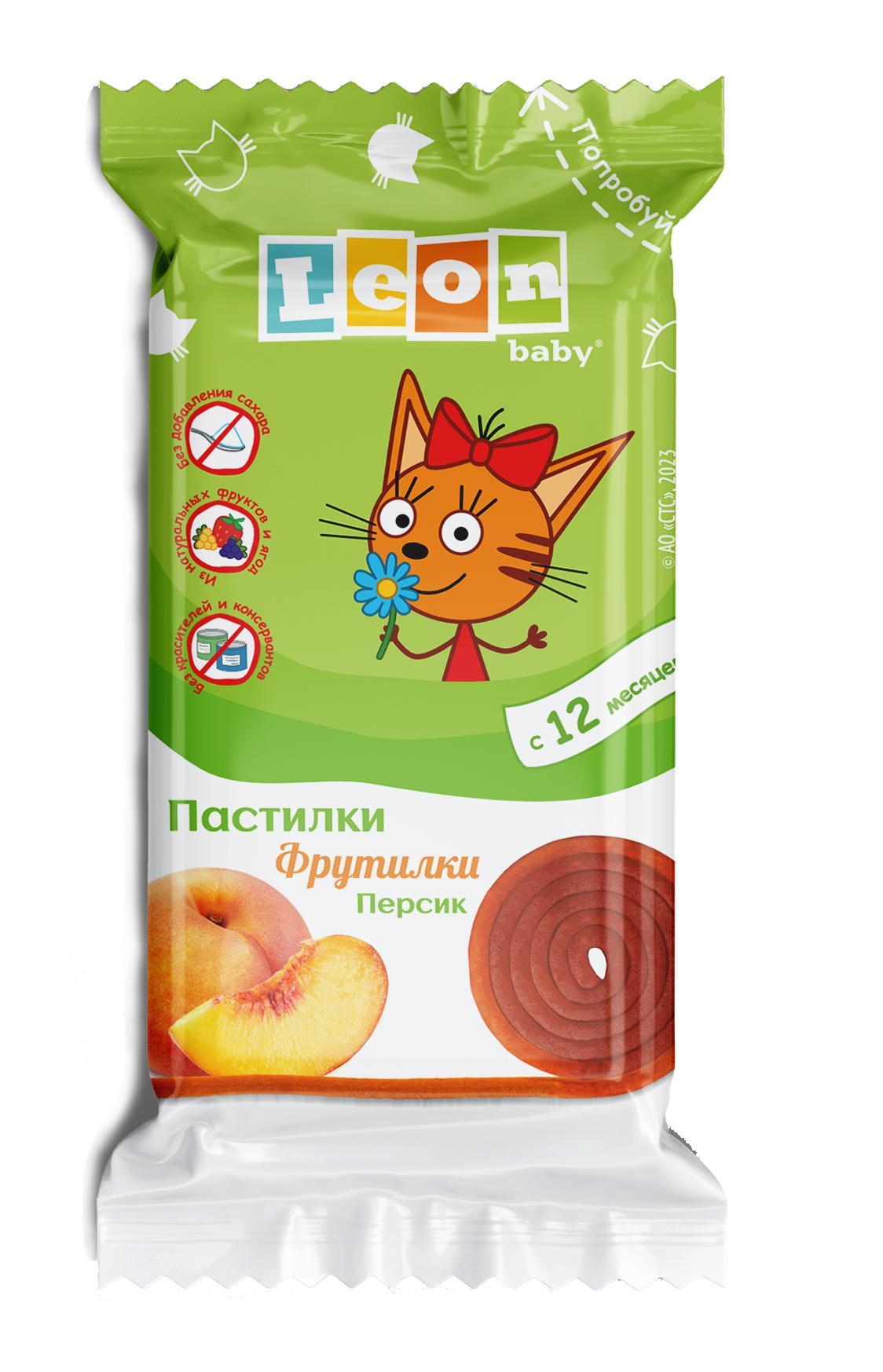 Фруктовая пастила Leon baby Три кота Пастилки Фрутилки Персик 15 гр., флоу-пак