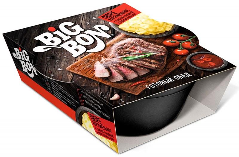 Пюре Big Bon Max картофельное с тушеной говядиной 110 гр., лоток