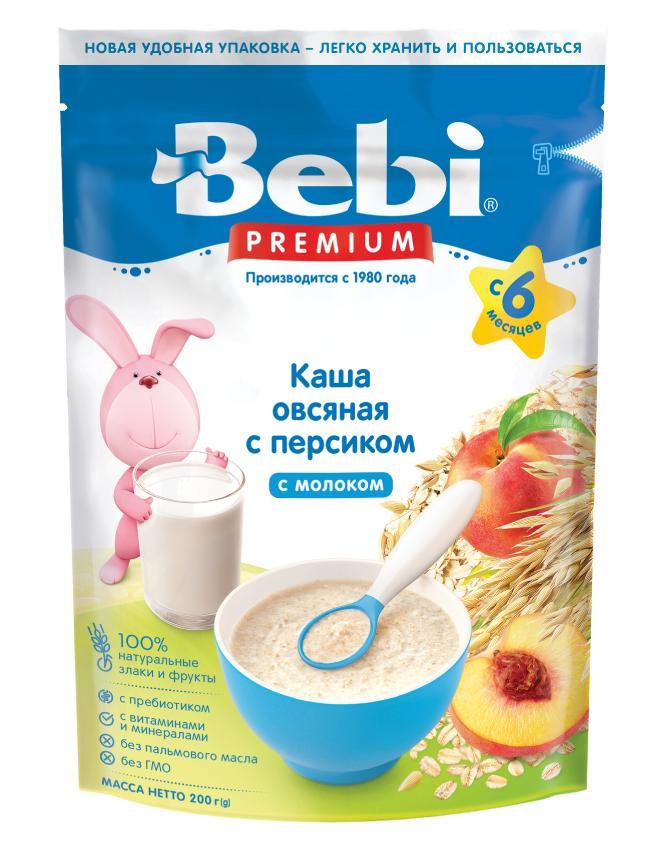 Каша Bebi Premium молочная Овсяная с персиком с 6 мес. , 200 гр., картон