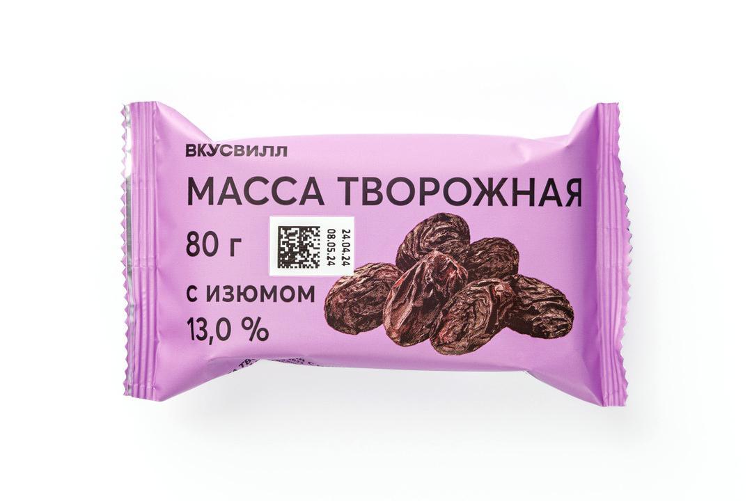 Масса творожная ВкусВилл с изюмом 13% 80 гр., флоу-пак