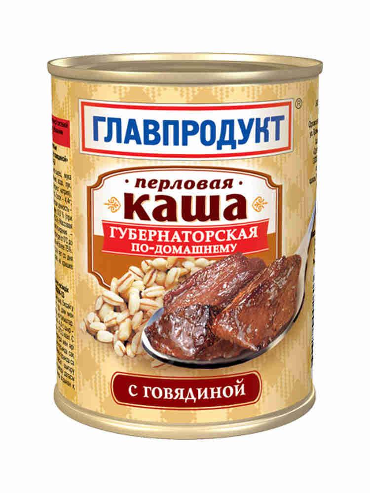 Каша Главпродукт Губернаторская По-домашнему перловая с говядиной 340 гр., ж/б