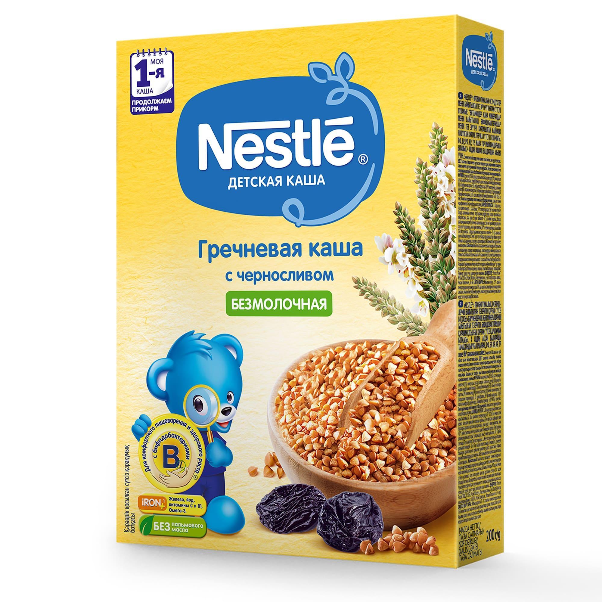 Каша безмолочная гречневая Nestle чеснослив с бифидобактериями 200 гр., картон