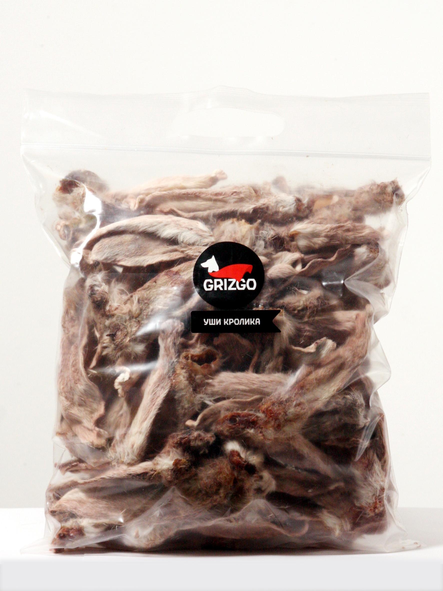 Уши кролика сушёное лакомство, GRIZGO, 500 гр., пластиковый пакет