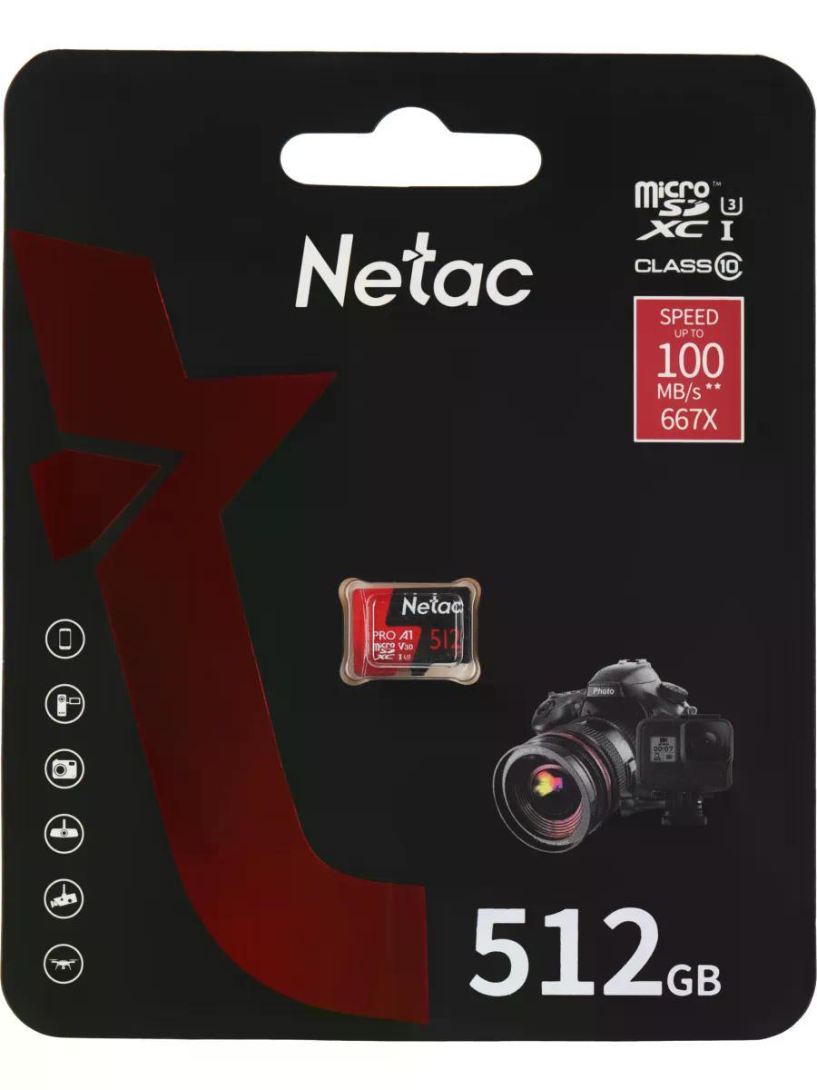 Карта памяти microSDXC UHS-I U3 Netac P500 Extreme Pro 512 ГБ, 100 МБ/с, Class 10, NT02P500PRO-512G-S, 1 шт.